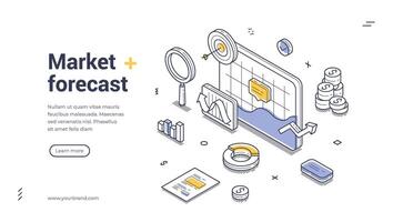 Market forecast web banner template featuring isometric illustration vector