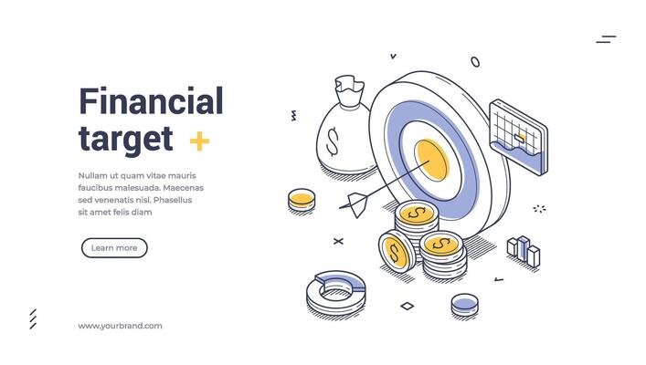 Achieve your financial target with this isometric web banner template for effective marketing
