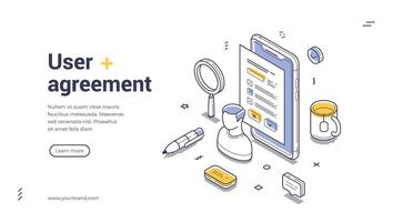User agreement web banner template featuring isometric illustration design elements vector