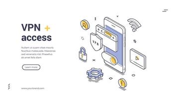 Secure VPN access template for online protection and privacy needs vector