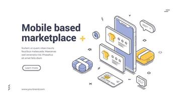 Mobile based marketplace web banner template for online shopping platforms vector