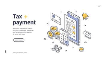 Explore tax payment solutions with this isometric web banner template for modern online services vector