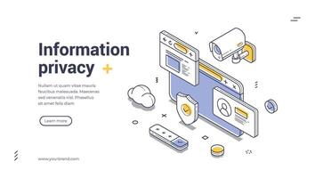 Promoting information privacy with isometric design in a web banner template vector