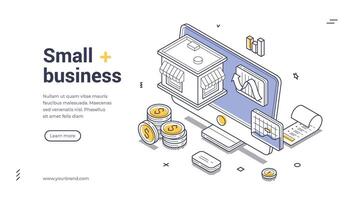 Effective isometric web banner template for promoting small business services vector