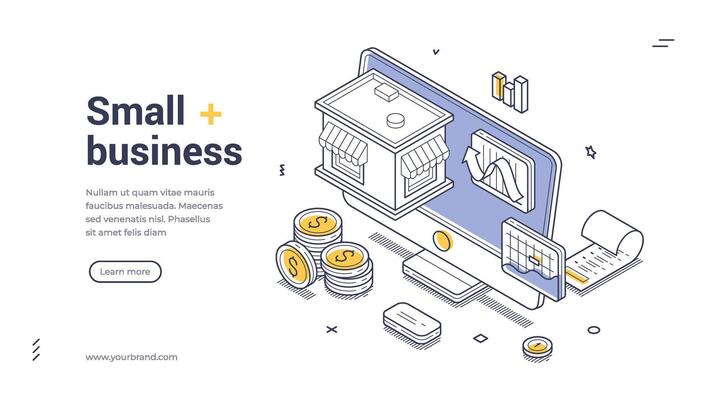 Effective isometric web banner template for promoting small business services