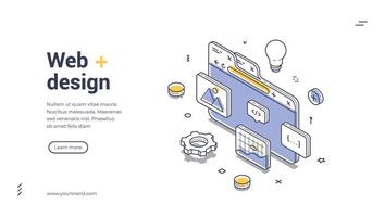 Innovative web design banner template featuring isometric illustration and clean layout vector