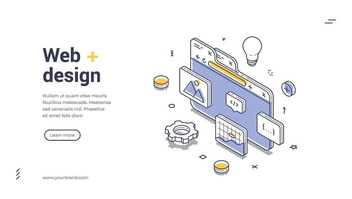 Innovative web design banner template featuring isometric illustration and clean layout