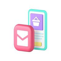 Online shopping smartphone application sale message order 3d icon realistic illustration vector