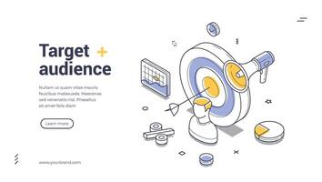 Isometric web banner template focusing on target audience and engagement strategies vector