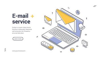 Email service web banner template with isometric design elements for communication vector