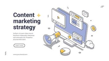 Modern web banner template highlighting content marketing strategy concepts vector