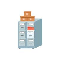 File cabinet with boxes and files on top vector