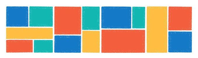 Set of square text boxes with crayon, pastel or chalk texture. Hand drawn color illustration on a white background. vector