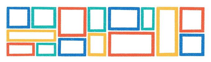 Set of rectangle text frames with crayon, pastel or chalk texture. Hand drawn color illustration on a white background. vector