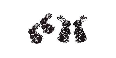 Three black and white rabbits on a white background vector