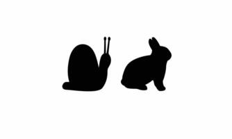 A black and white silhouette of a rabbit and a snail vector
