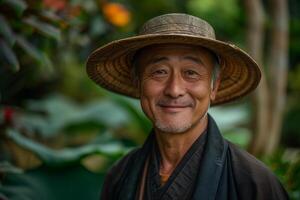 An asian man wearing a hat and smiling photo