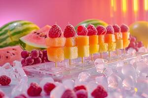 A bunch of fruit on sticks photo