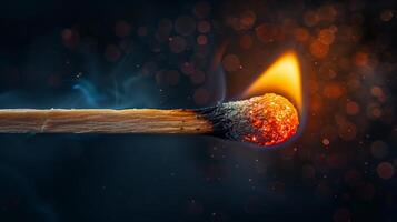 A matchstick with a burning match on it photo