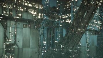 Futuristic sky city with illuminated structures and advanced architecture video