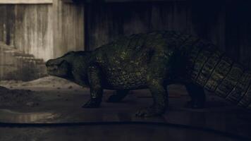 Crocodile walking on surface in a dimly lit environment with texture details video