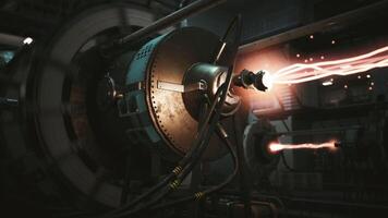 Advanced equipment in a futuristic sci fi laboratory during an experiment video