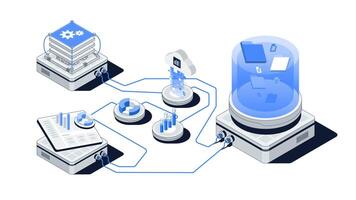 Data Analytics Process with Machine Learning and Dashboard Visualization Isometric Illustration vector
