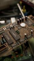 old computer floppy disk and motherboard video