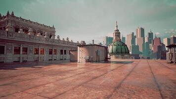 A striking view of the rooftops of the metropolis showcases a grand building video