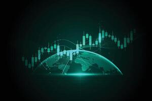 Abstract world trend business candle stick graph chart of stock market investment trading on green background design vector