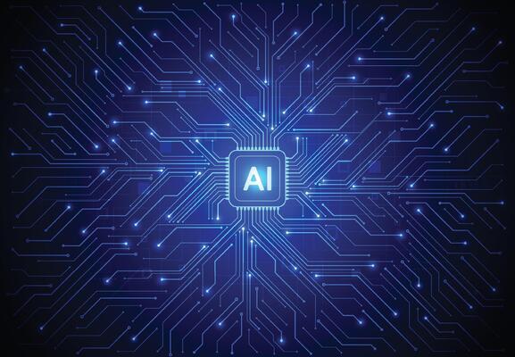 Artificial intelligence chipset on circuit board in futuristic concept