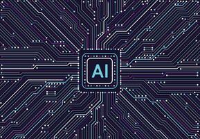 Abstract artificial intelligence chipset on circuit board in futuristic concept technology artwork vector