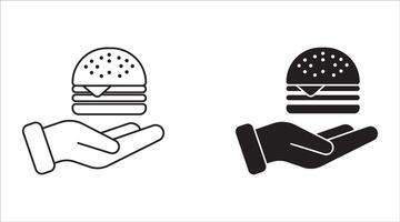 Burger icon set. Fast food. Cheeseburger in hand. Meal. Takeaway. icon isolated on white background. vector