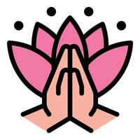 Meditation icon in flat line style representing mindfulness relaxation and inner peace ideal for wellness mental health and self-care concepts. vector
