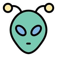 Alien icon in flat line style representing extraterrestrial life space exploration and sci-fi concepts ideal for astronomy fantasy and futuristic themes. vector