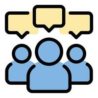 Meeting icon in flat line style representing discussion collaboration and teamwork ideal for business communication planning and professional gatherings concepts. vector
