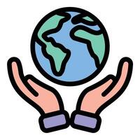 Save the world icon in flat line style representing environmental protection sustainability and global responsibility ideal for eco-friendly initiatives climate action and conservation concepts. vector