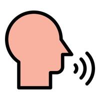 Speaking icon in flat line style representing communication public speaking and expression ideal for language conversation and presentation concepts. vector