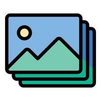 Picture icon in flat line style representing images photography and visual content ideal for media gallery and design concepts. vector