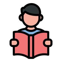 Reading icon in flat line style representing literacy knowledge and education ideal for learning books and academic concepts. vector