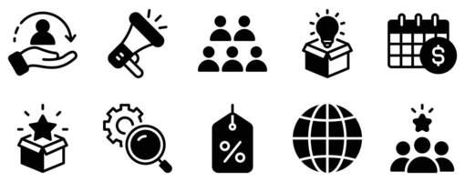 Online Marketing Icon Set Solid Style Collection A modern set of solid-style icons perfect for digital campaigns social media and branding. vector