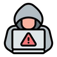 Cyber crime icon in flat line style representing online threats hacking and digital security ideal for cybersecurity fraud prevention and data protection concepts. vector