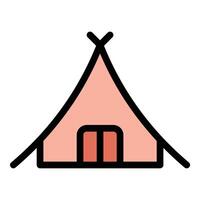 Tent icon in flat line style representing camping outdoor adventure and temporary shelter ideal for travel nature and survival concepts. vector
