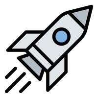 Rocket icon in flat line style representing space exploration innovation and launch technology ideal for astronomy science and futuristic concepts. vector