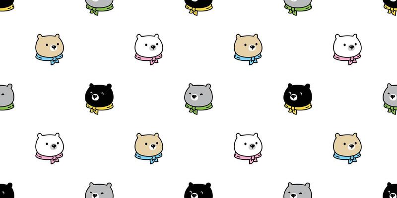 bear seamless pattern polar bear colorful scarf teddy face head cartoon doodle gift wrapping paper tile background repeat wallpaper scarf isolated illustration design