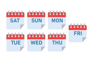 Modern Week Calendar Flat Illustration, week calendar flat icon, week planner icon set, weekly schedule vector