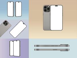 Realistic 3D mobile phone frames with shadows, isolated color cellphone device vector