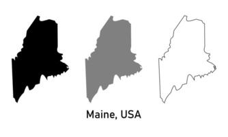 maine map illustration isolated on background. map in black, gray, and outlines vector
