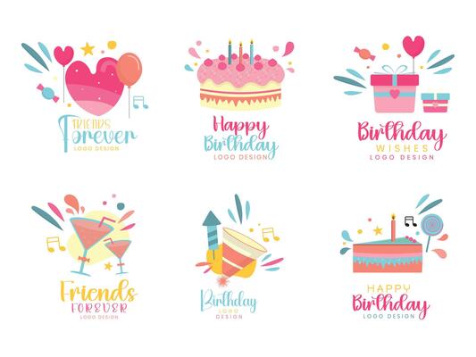 Happy Birthday party cute sticker korean kawaii set collection element with cake illustration
