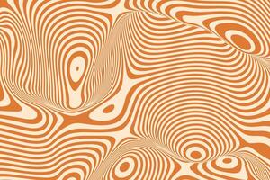 Abstract wavy line pattern with fluid, organic shapes in orange and beige tones, featuring optical illusion effects, distorted contours, and modern geometric design. Hypnotic digital artwork with a vector